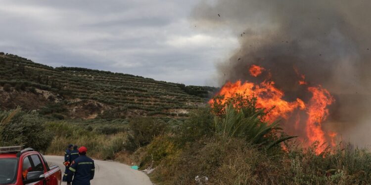Φωτιά στις Μελέσες Ηρακλείου: Στην μάχη και εναέρια μέσα