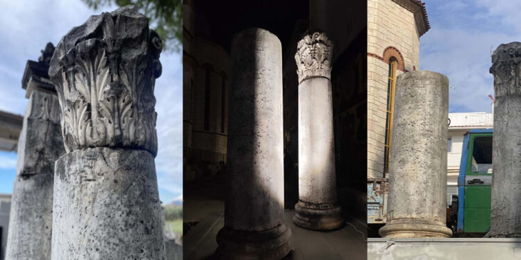 Δήμος Αγρινίου: Τοποθετήθηκαν οι μαρμάρινοι κίονες του προϋφιστάμενου ναού της Ζωοδόχου Πηγής στο πλαίσιο του έργου Open Mall