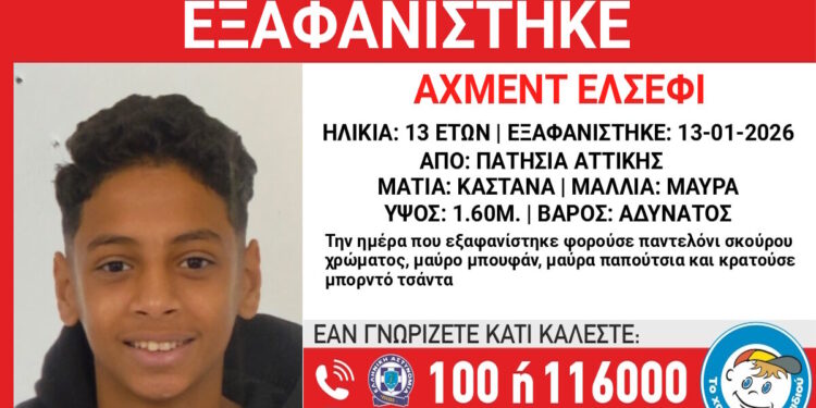 Εξαφάνιση 13χρονου στα Πατήσια – Τι αναφέρει το «Χαμόγελο του Παιδιού»